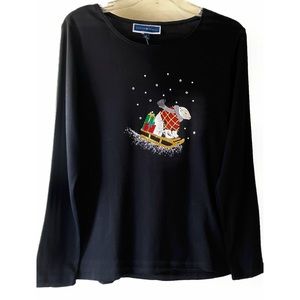 Karen Scott black holiday polar bear, pullover top, long sleeve, scoop neck